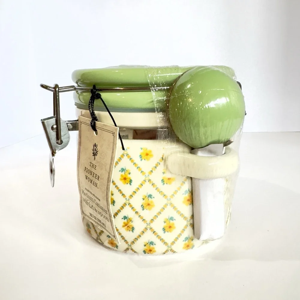 Pioneer Woman Medium Stoneware Canister w/ Lid & Spoon Painted Meadow New Sealed